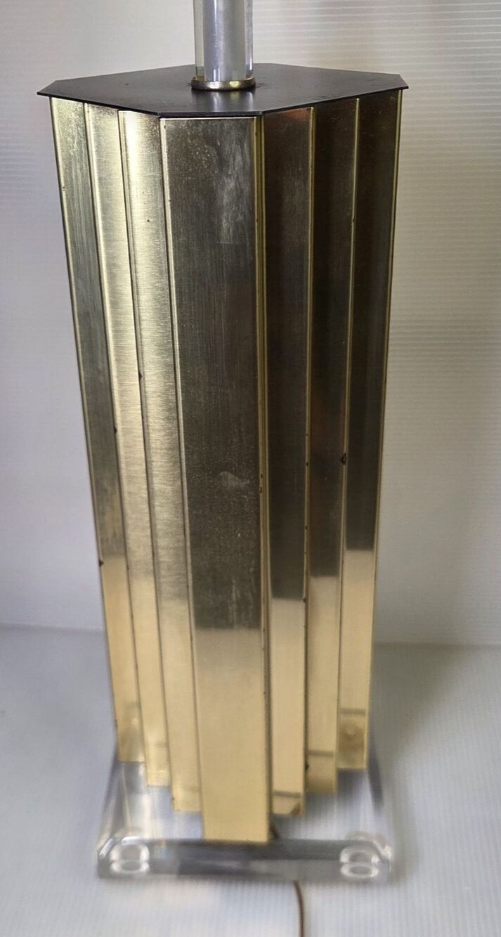 Vintage Brass & Lucite Table Lamp Skyscraper MCM Modern Acrylic Abstract